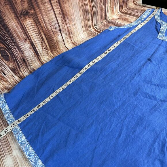 Sigrid Olsen Sz Large Blue V Neck Sleeveless 100% Linen Sheath Shift Midi Dress - Picture 4 of 7